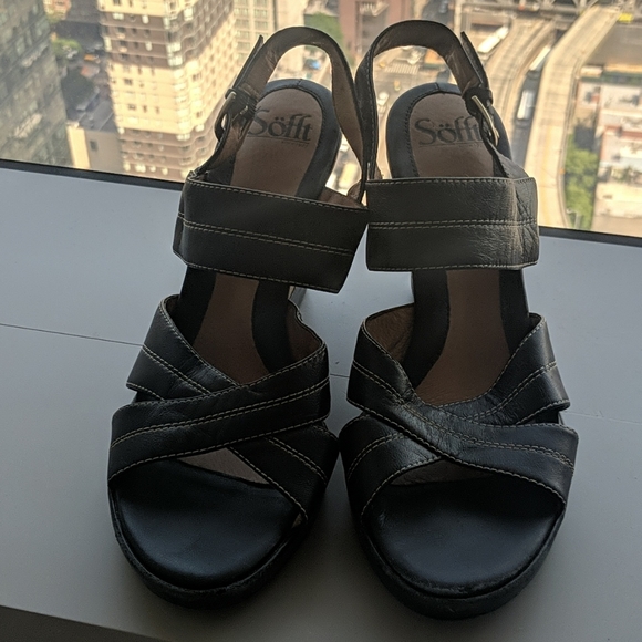 Black Leather Wedged Heel Sandal - Picture 4 of 10